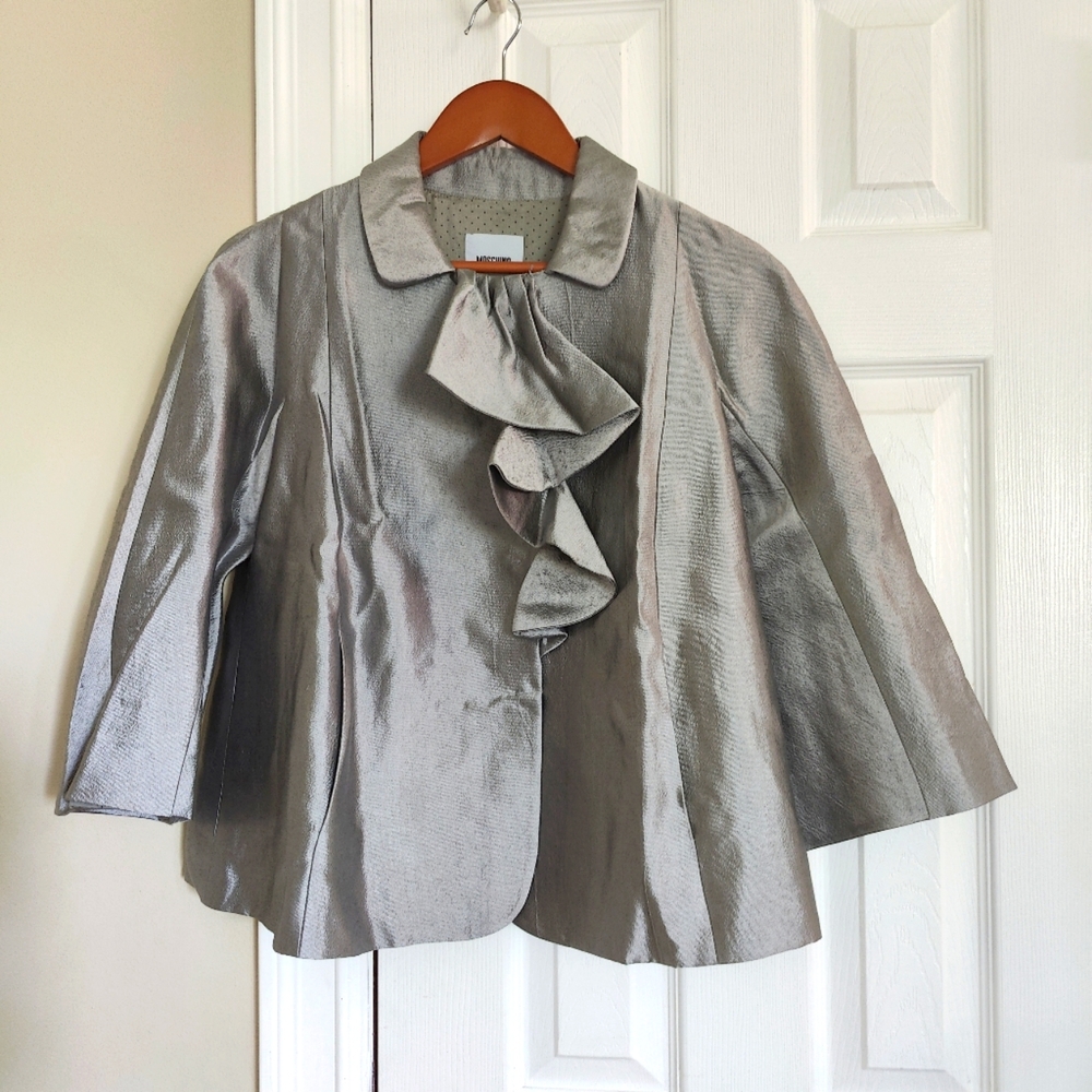 Moschino CheapAndChic Silk Wool Iridescent Silver Gray SwingBlazer Jacket 12.